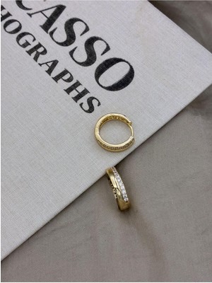 Hedef Bijuteri Gold Renk Sıralı Zirkon Taş Detay Halka Küpe CM164