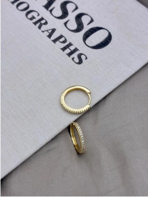 Hedef Bijuteri Gold Renk Tam Tur Sıralı Zirkon Taş Detaylı Halka Küpe CM165