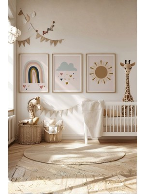 Fuart.Co Pastel Gökkuşağı 3lü Çocuk Odası Poster Seti (Çerçevesiz) Sccfu