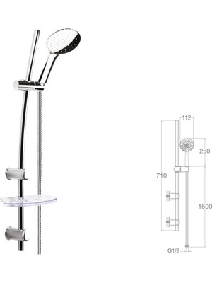 Sürgülü Duş Seti + Ø22MM Krom Kaplı + 5 Fonksiyonlu