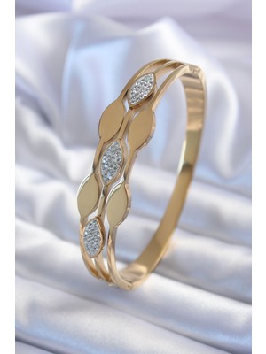 Clariss 316L Çelik Gold Renk Arpa Model Zirkon Taş Detay Kadın Kelepçe Bileklik