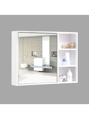 Ratemo Mobilya Aynalı Banyo Dolabı – Tek Kapaklı, Iki Raflı (60×65×15 cm)