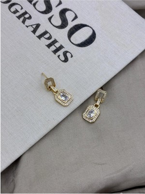 Hedef Bijuteri Gold Renk Modern Tasarım Geometrik Taşlı Sallantılı Küpe CM147