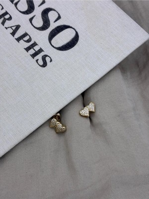 Hedef Bijuteri Gold Renk Zirkon Taşlı Ikiz Kalp Detaylı Çivi Küpe CM201