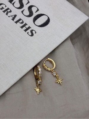 Hedef Bijuteri Gold Renk Zirkon Taşlı Kuzey Yıldızı Sallantılı Halka Küpe CM196