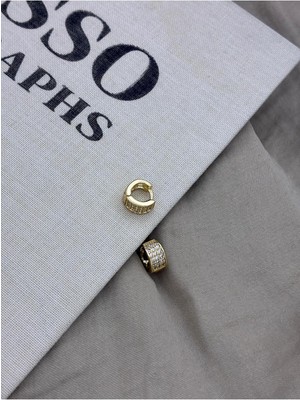 Hedef Bijuteri Gold Renk Sıralı Zirkon Taşlı Kalın Minimal Halka Küpe CM192