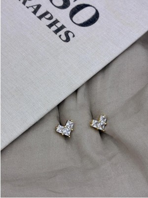 Hedef Bijuteri Gold Renk Zirkon Taşlı Kalp Model Küpe CM159