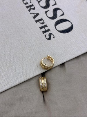 Hedef Bijuteri Gold Renk Zirkon Taşlı Kalın Form Halka Küpe CM118