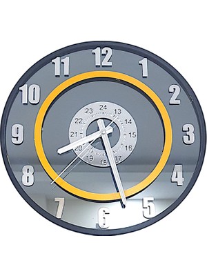 Formiqra Yeni Trend Gümüş Ayna Pleksi Gerçek Ayna Duvar Saati Çap 40CM Siyah-Turuncu