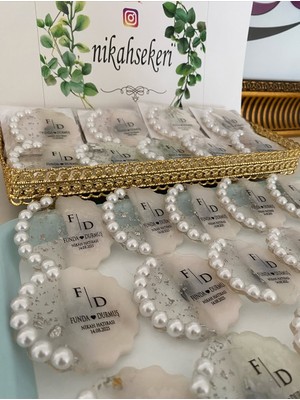 Siyah Lale Incili Epoksi Magnet Paketli Nikah, Söz, Nişan Hediyelik - 25 Adet