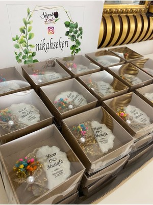 Siyah Lale Çiçekli Epoksi Magnet Kutulu Nikah, Söz, Nişan Hediyelik - 25 Adet