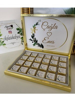 Siyah Lale Baskılı Kutulu Çikolata  Nikah, Söz, Nişan Hediyelik - 75 Adet