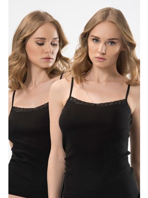 Türen Kadin Dantelli V Yaka Ip Askili Pamuklu Atlet 2'li Paket