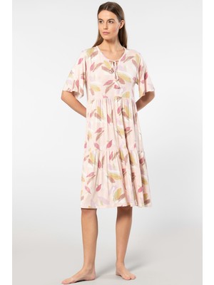 Türen Yaprak Desenli Kisa Kollu Elbise