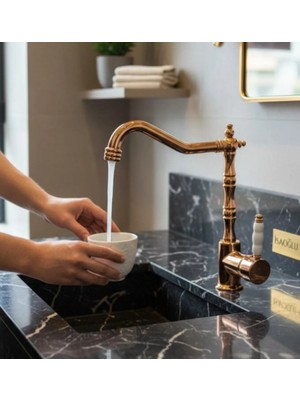 İsaoğlu Yapı Bronz Mutfak Bataryası Bakır Retro Eviye Armatürü Rose Bakır Pirinç Malzeme Mutfak Armatür
