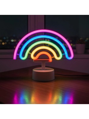 Plastik Gökkuşağı Neon LED Işık – Dekoratif Renkli Masaüstü ve Ambiyans Aydınlatması
