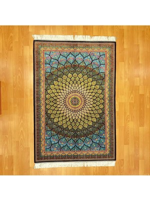 Mevlana Bazaar Geometrik/madalyon Desenli 100 x 150 cm Ipek Halı Yeşil