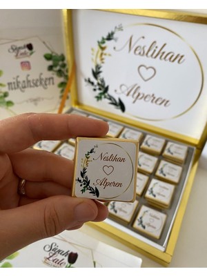 Siyah Lale Baskılı Kutulu Çikolata  Nikah, Söz, Nişan Hediyelik - 300 Adet