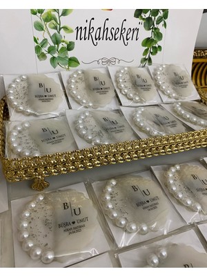 Siyah Lale Incili Epoksi Magnet Paketli Nikah, Söz, Nişan Hediyelik - 25 Adet