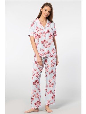 Türen Kadin Desenli Kisa Kol Dokuma Pijama Takimi