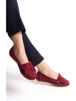 Sibel Gürel PS-100 Bordo Süet Püsküllü Günlük Kadın Babet