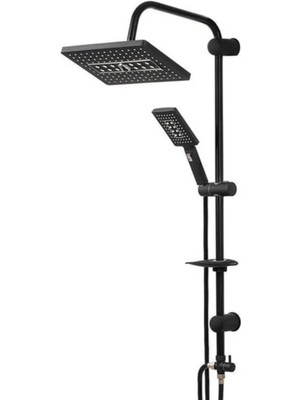 MegaVitrin Venezia Rain Diamond Sürgülü Duş Takımı Seti - Stop Düğmeli El Duşu ve Pirinç Yönlendirici - Siyah