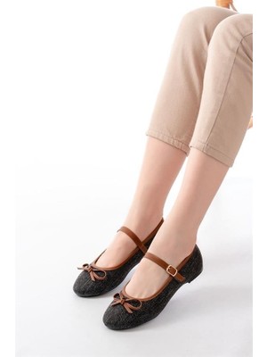 Sibel Gürel 6321 Siyah Keten Günlük Baret Tokalı Bayan Babet