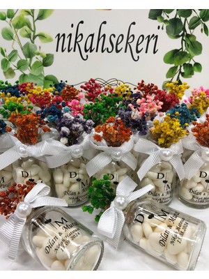 Siyah Lale Mantar Kapaklı Cam Şişe Kalp Şekerli Nikah, Söz, Nişan Hediyelik - 100 Adet