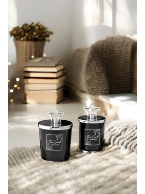 PremiumPort Şık Siyah Bardak Mum Seti, Yıldız Tasarımı, Dekoratif ve Özel Tasarım