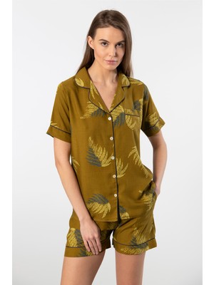 Türen Kadin Desenli Dokuma Sort Pijama Takimi