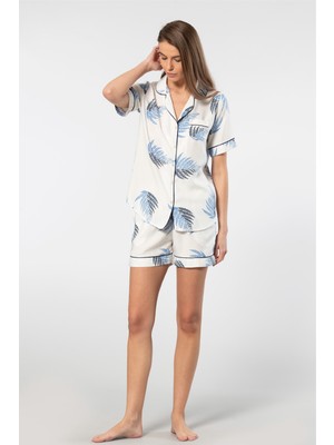 Türen Kadin Desenli Dokuma Sort Pijama Takimi