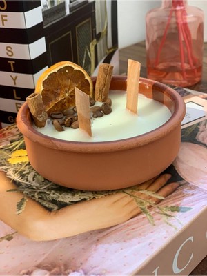 PremiumPort Dekoratif Portakal ve Tarçınlı Kokulu Çift Ahşap Soya Mum