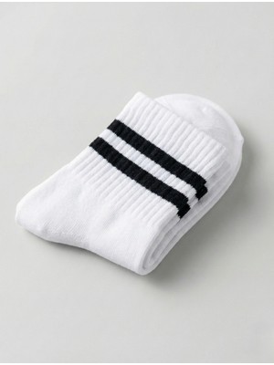 Orbit 3'lü Set Old School Çizgili Kolej Çorap - Unisex Pamuklu Beyaz Tenis Spor Soket