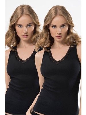 Türen Kadin Dantelli V Yaka Askili Pamuklu Atlet 2'li Paket