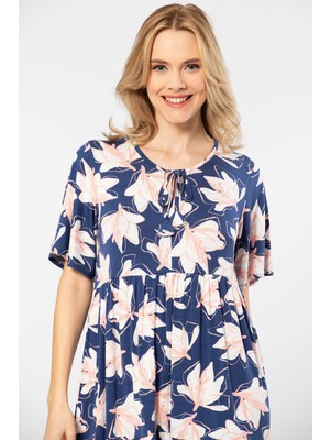 Türen Yaprak Desenli Kisa Kollu Elbise