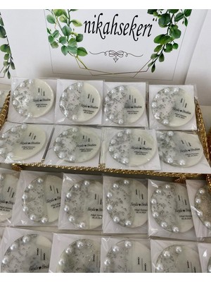 Siyah Lale Incili Epoksi Magnet Paketli Nikah, Söz, Nişan Hediyelik - 25 Adet