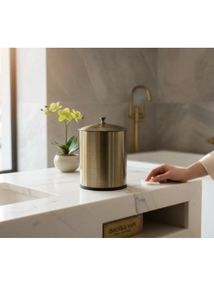 İsaoğlu Yapı Antik Gold Eskitme Çöp Kovası Retro Banyo Çöp Kovası Kulplu