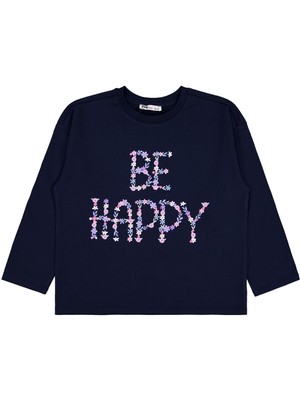 Civil Girls Be Happy Baskılı 6-9 Yaş Sweatshirt - Lacivert 8-9 Yaş
