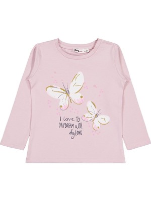 Civil Girls Kelebek Baskılı 2-5 Yaş Sweatshirt - Pembe 2-3 Yaş