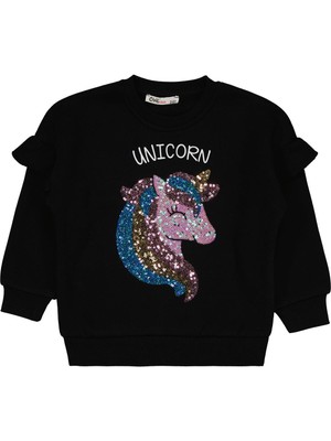 Civil Girls Unicorn Nakışlı 2-5 Yaş Sweatshirt - Siyah 4-5 Yaş