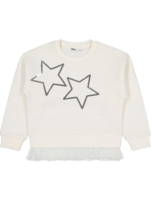 Civil Girls Yıldız Baskılı 6-9 Yaş Sweatshirt - Ekru 7-8 Yaş