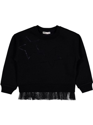 Civil Girls Yıldız Baskılı 6-9 Yaş Sweatshirt - Siyah 7-8 Yaş