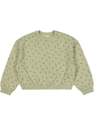 Civil Girls Çıtır Çiçek Desenli 10-13 Yaş Sweatshirt - Haki 13-14 Yaş