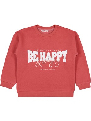 Civil Girls Be Happy Baskılı 6-9 Yaş Sweatshirt - Turuncu 6-7 Yaş
