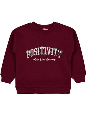 Civil Girls Possıtıve Baskılı 2-5 Yaş Sweatshirt - Bordo 3-4 Yaş