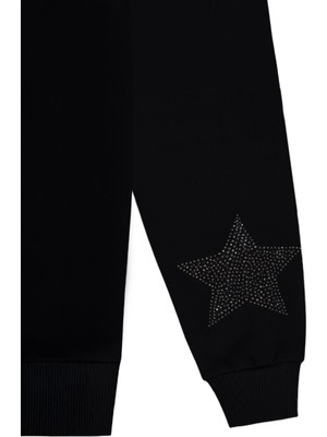 Civil Girls Taşlı Yıldız Nakışlı 10-13 Yaş Sweatshirt - Siyah 13-14 Yaş