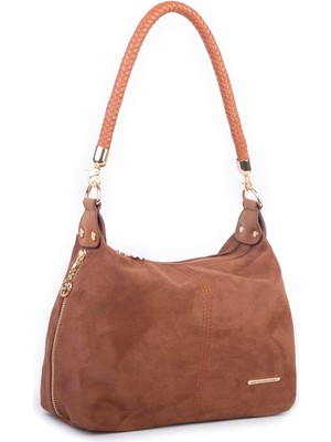 Nas Bag Kadın Şık Omuz ve Çapraz Çanta Taba Süet