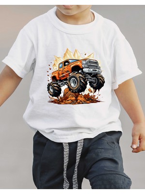 F17 Ajans Offroad Araba Baskılı %100 Pamuk Kısa Kollu Erkek Çocuk Tişörtü