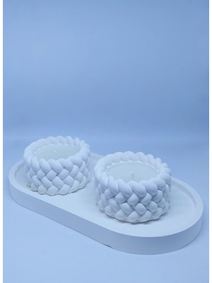 PremiumPort Örgü Kase Mum ve Altlık 3'lü Set, Şık ve Sıcak Dekorasyon Parçası