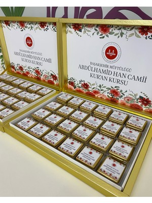 Siyah Lale Baskılı Kutulu Çikolata  Nikah, Söz, Nişan Hediyelik - 300 Adet
